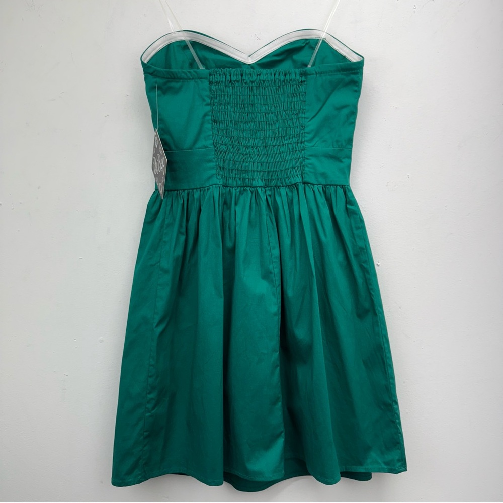 Bebop size Medium Juniors Green Sweetheart Neckline Pleated Strapless Dress NWT - Picture 4 of 8